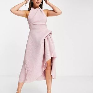 ASOS DESIGN high neck plisse midi dress in rose